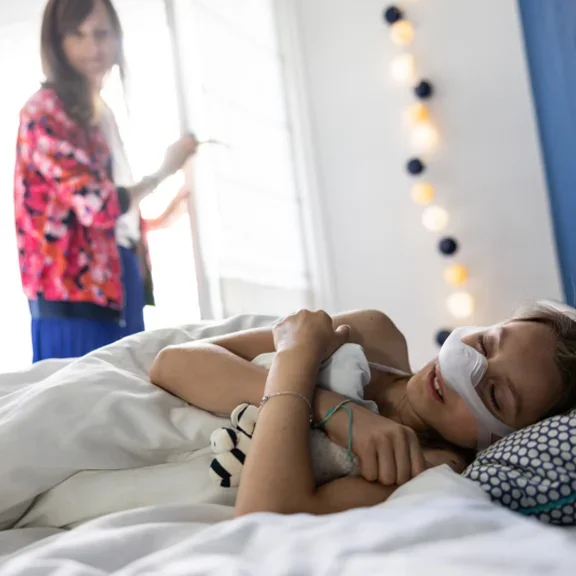 Obstructive sleep apnea in children - patient waking up (girl) 4